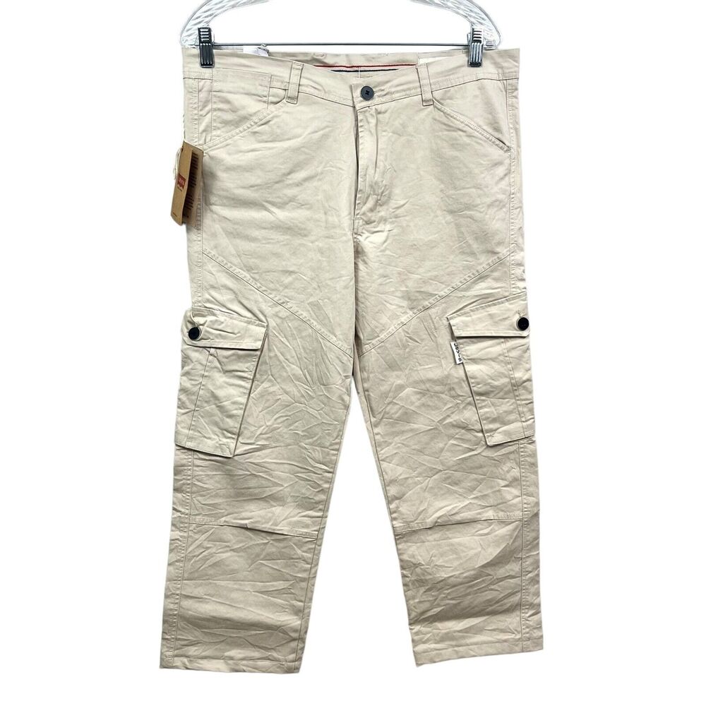 Levi's Women Capri Cargo Pants Flat Front Flap Pockets High Rise Khaki Beige 34*